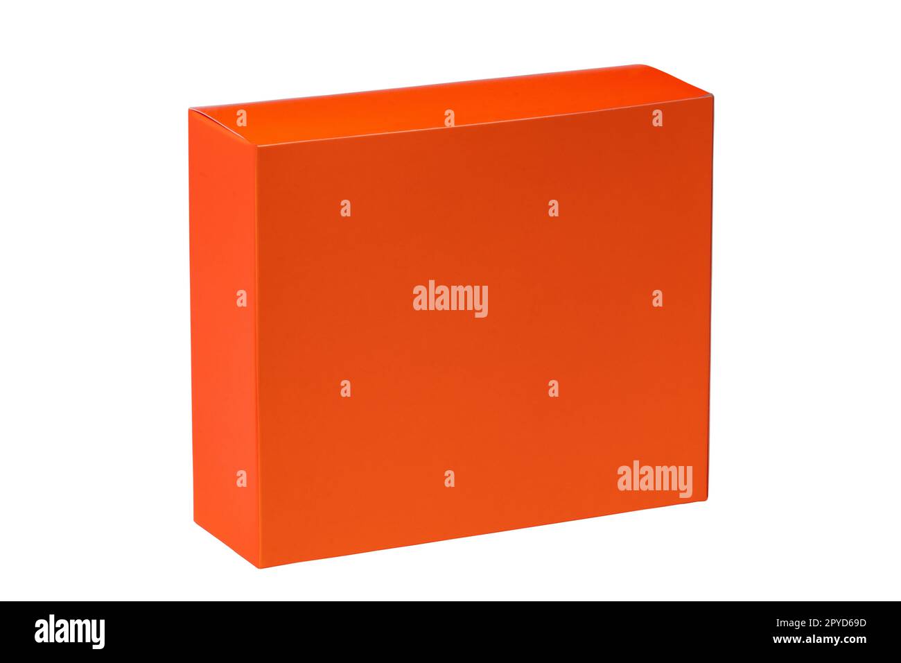 Gift box isolated. Closed orange cardboard box or kraft paper box. Clipping path. Birthday, Valentine's Day, Motherâ€™s Day anniversary or other holiday. Stock Photo