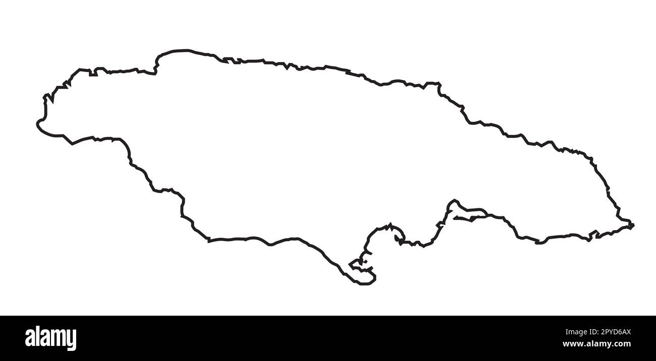 Jamaica island in the Caribbean in black outline silhouette on a white