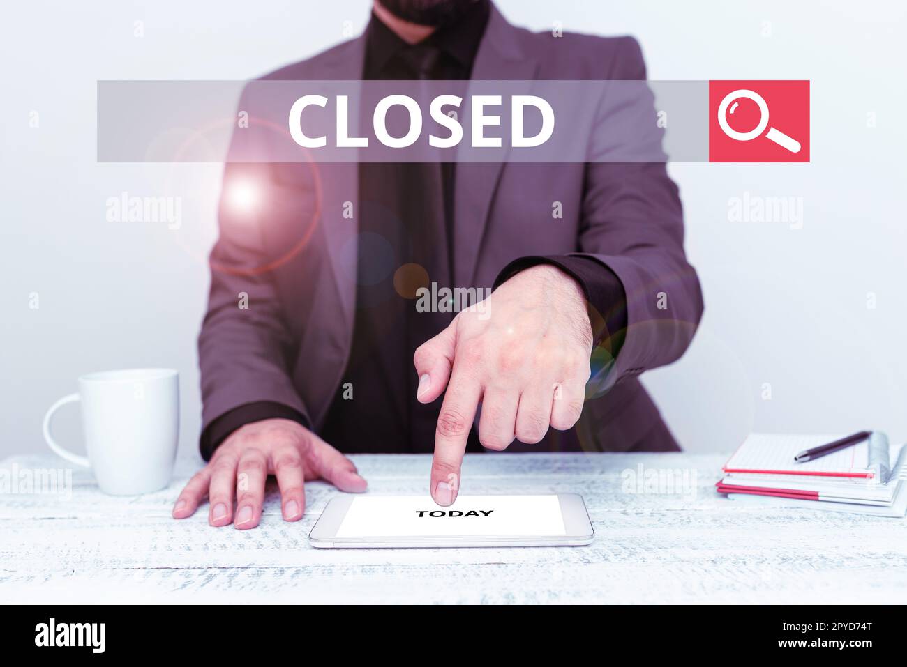 Handwriting text Closed. Word Written on Finished and therefore not able to be discussed any more Not open Stock Photo