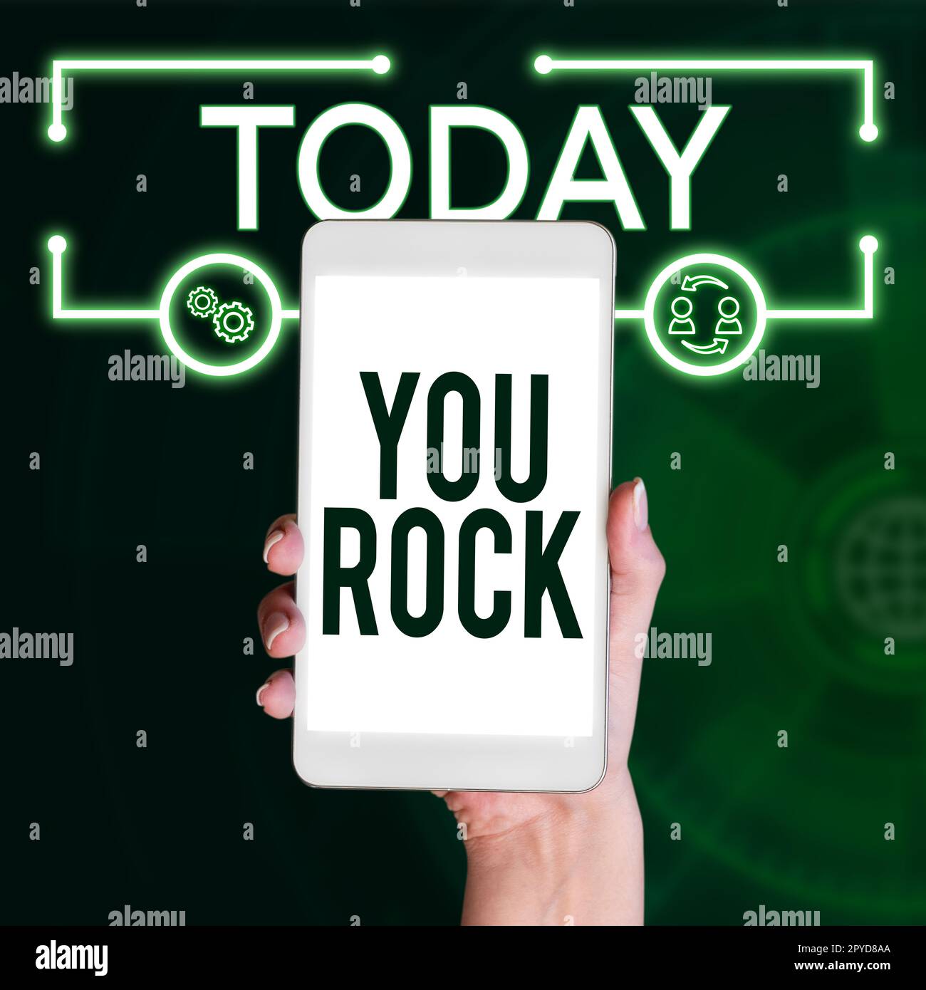 Hand writing sign You Rock. Word Written on slang phrase of praise or