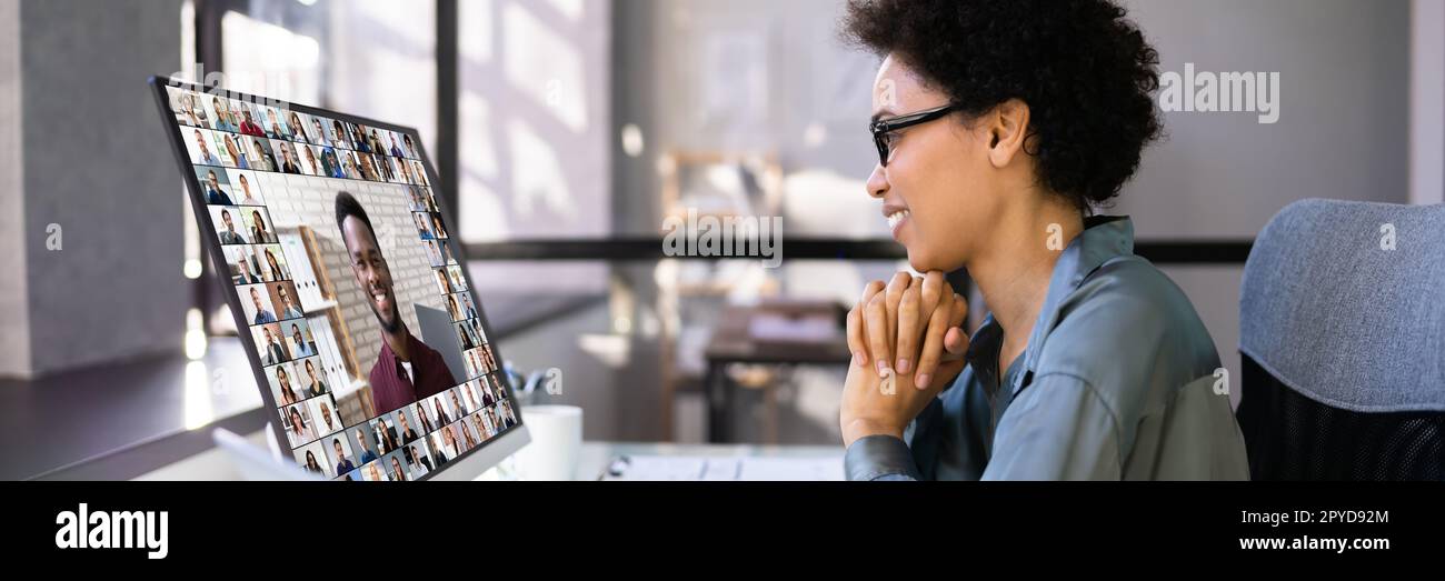 Webinar Video Conferencing On Laptop Stock Photo