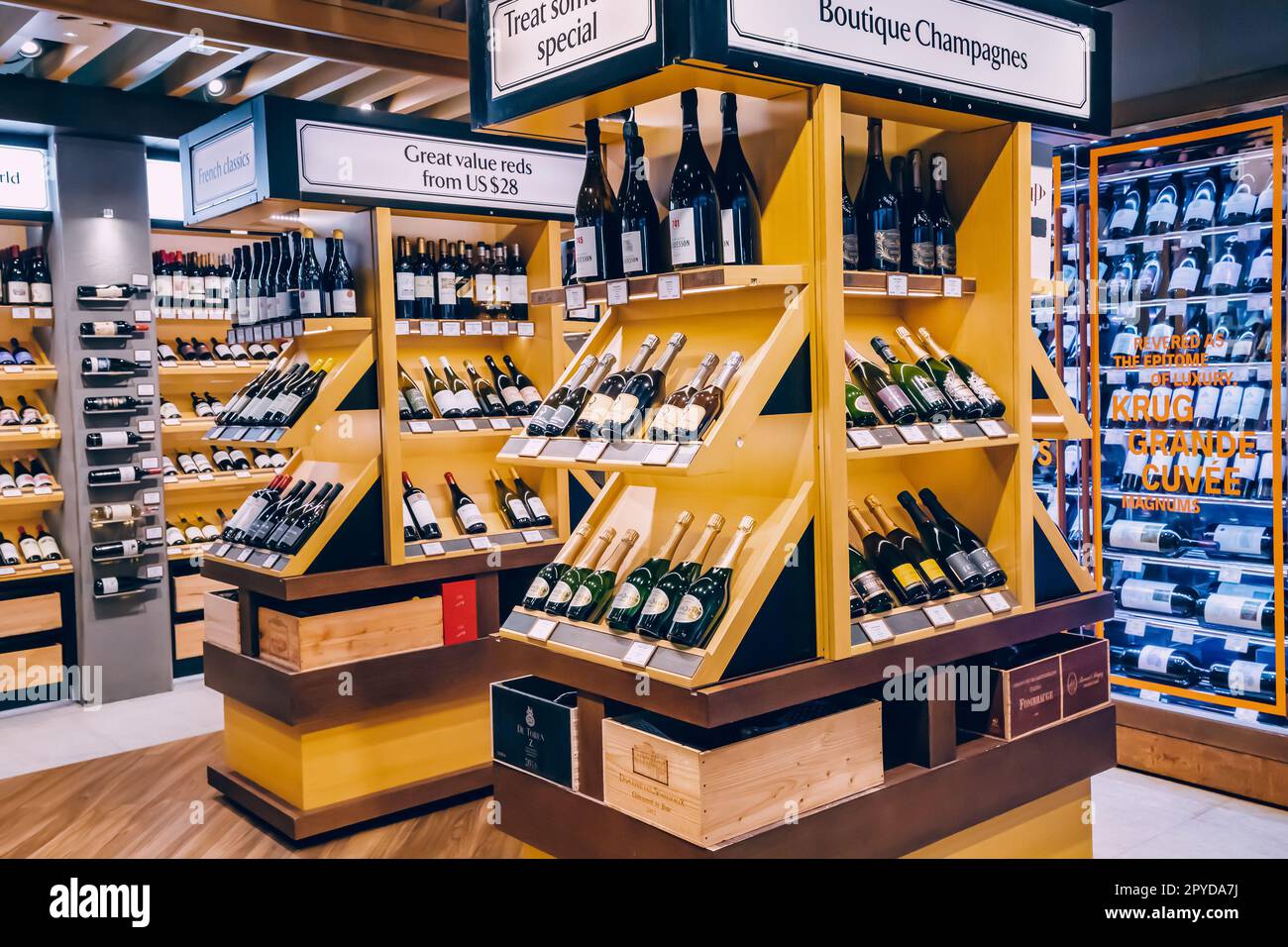 20 January 2023, Dubai, UAE wine and champagne bottles for sale in