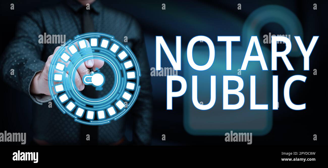 Hand writing sign Notary Public. Concept meaning Legality Documentation