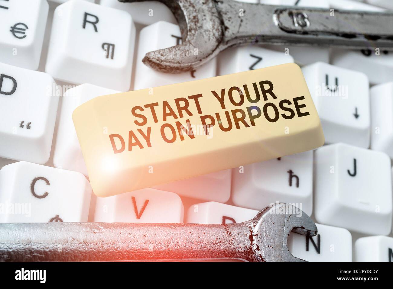Text caption presenting Start Your Day On Purpose. Business overview Have clean ideas of what you are going to do Stock Photo