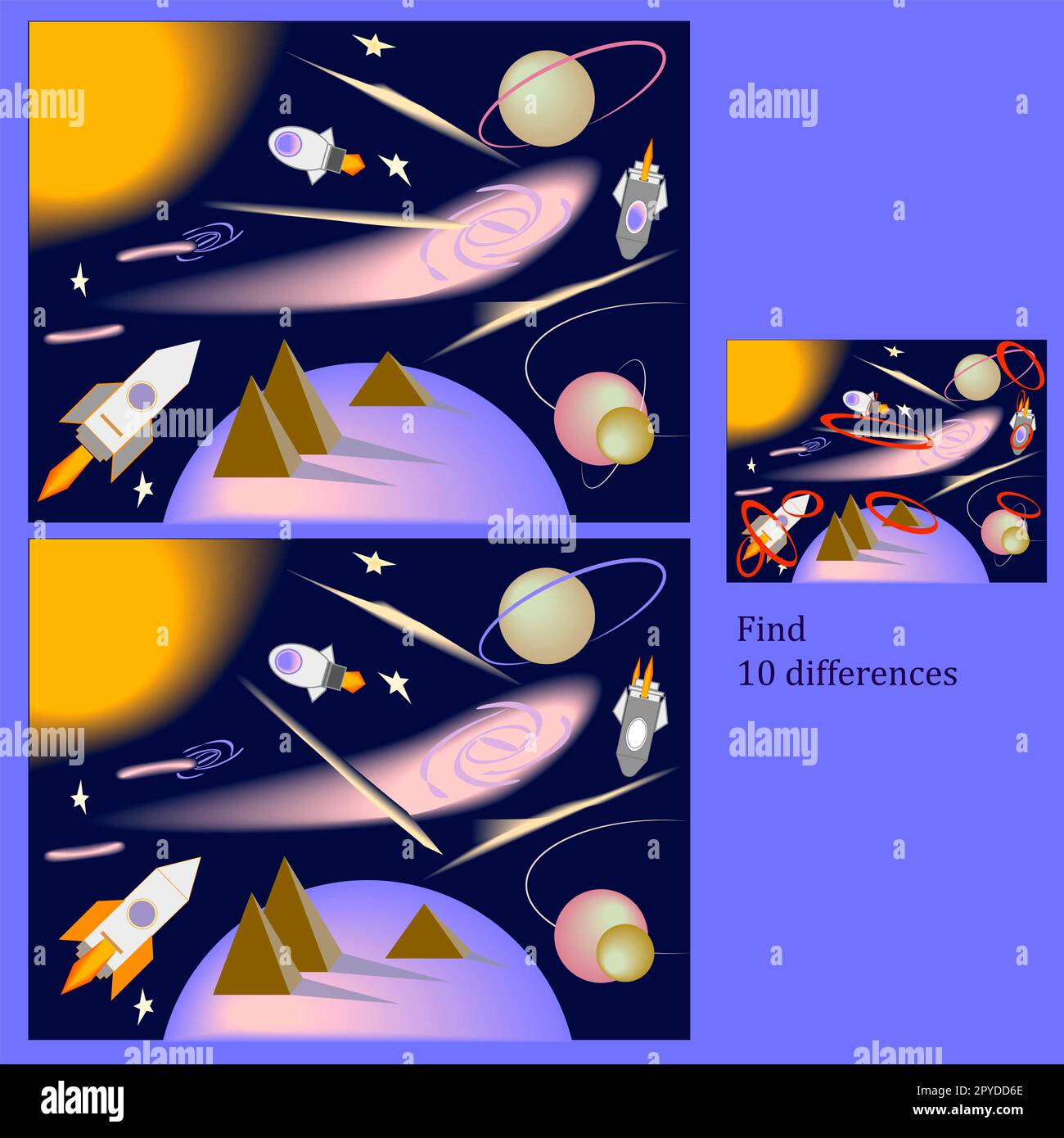 find 10 differences in a fun space puzzle for children up to 6 years ...
