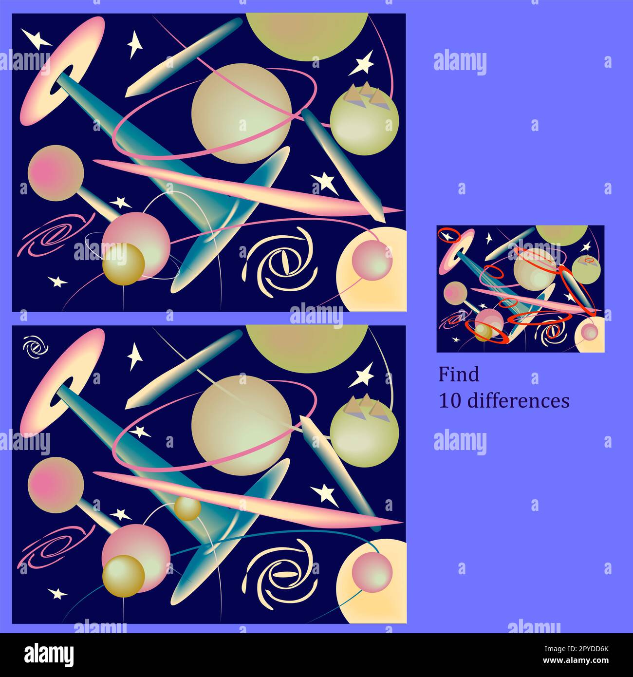 find 10 differences in a fun space puzzle for children up to 6 years ...