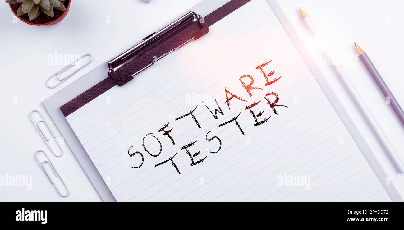 Conceptual display Software Tester. Business showcase implemented to protect software against malicious attack Stock Photo