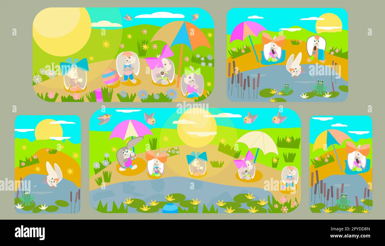 rabbits sunbathe and play under the bright sun in a clearing for