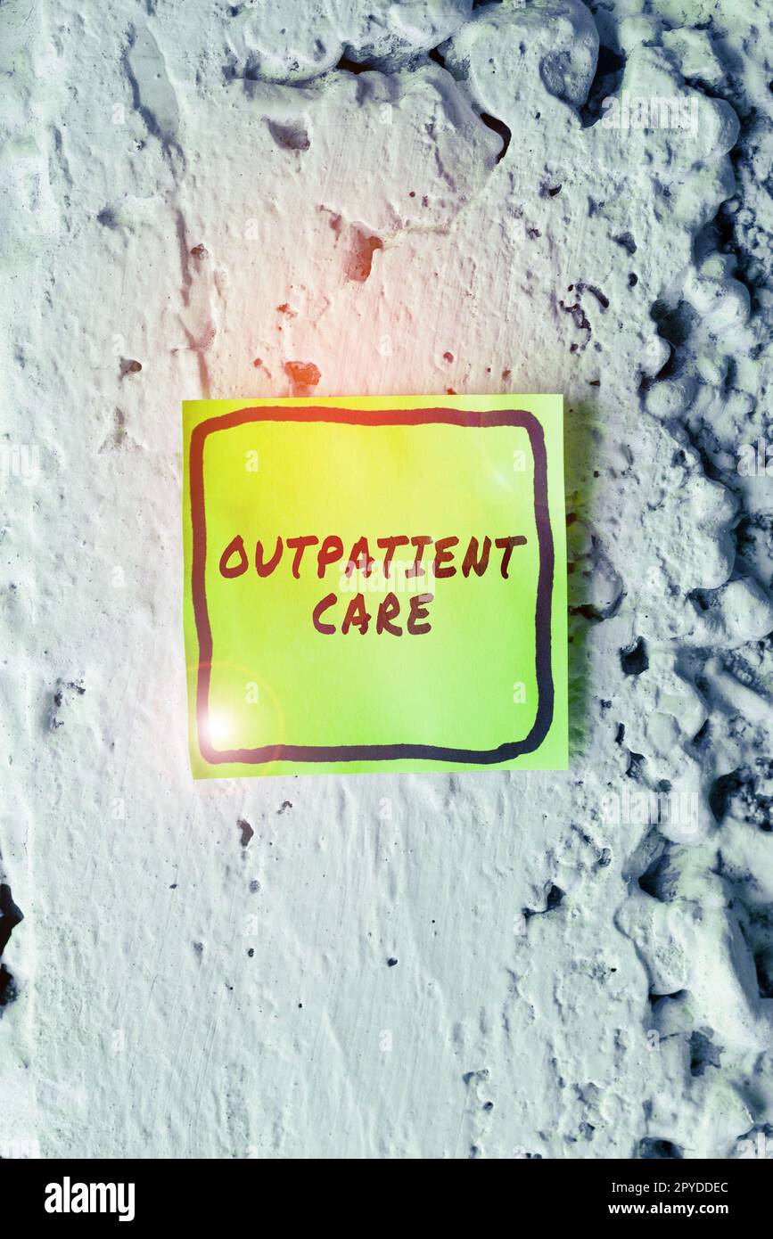 Sign displaying Outpatient Care. Business concept the final result of something or how the way things end up Stock Photo