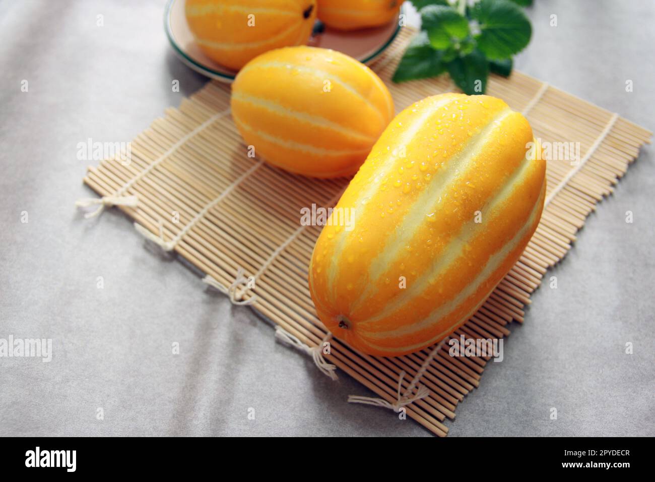 Sweet and crunchy Korean specialty Seongju melon summer fruit concept