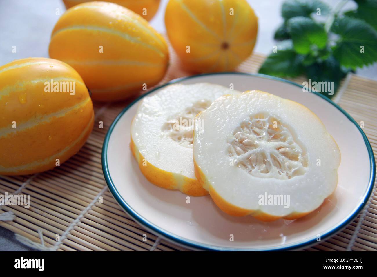Sweet and crunchy Korean specialty Seongju melon summer fruit concept