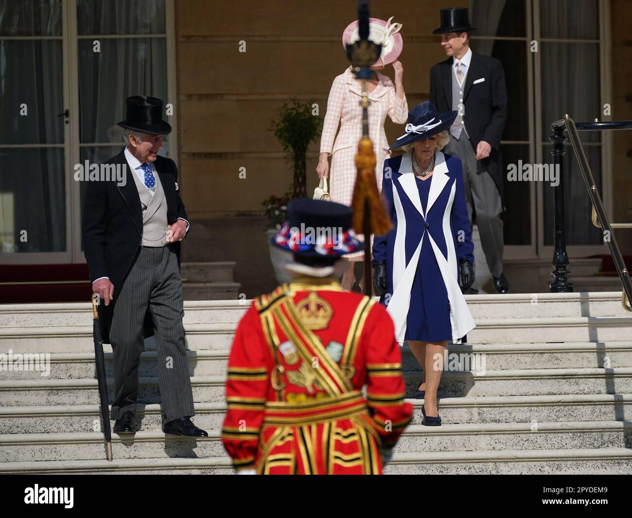 King Charles III and the Queen Consort during a Garden Party at