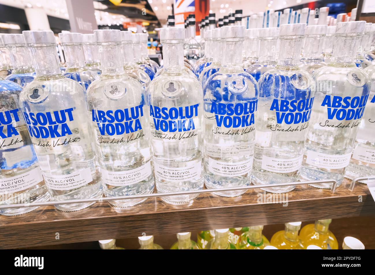 12 January 2023, Izmir, Turkey: Absolut vodka for sale at alcohol shop. Russian hard and strong spirits Stock Photo