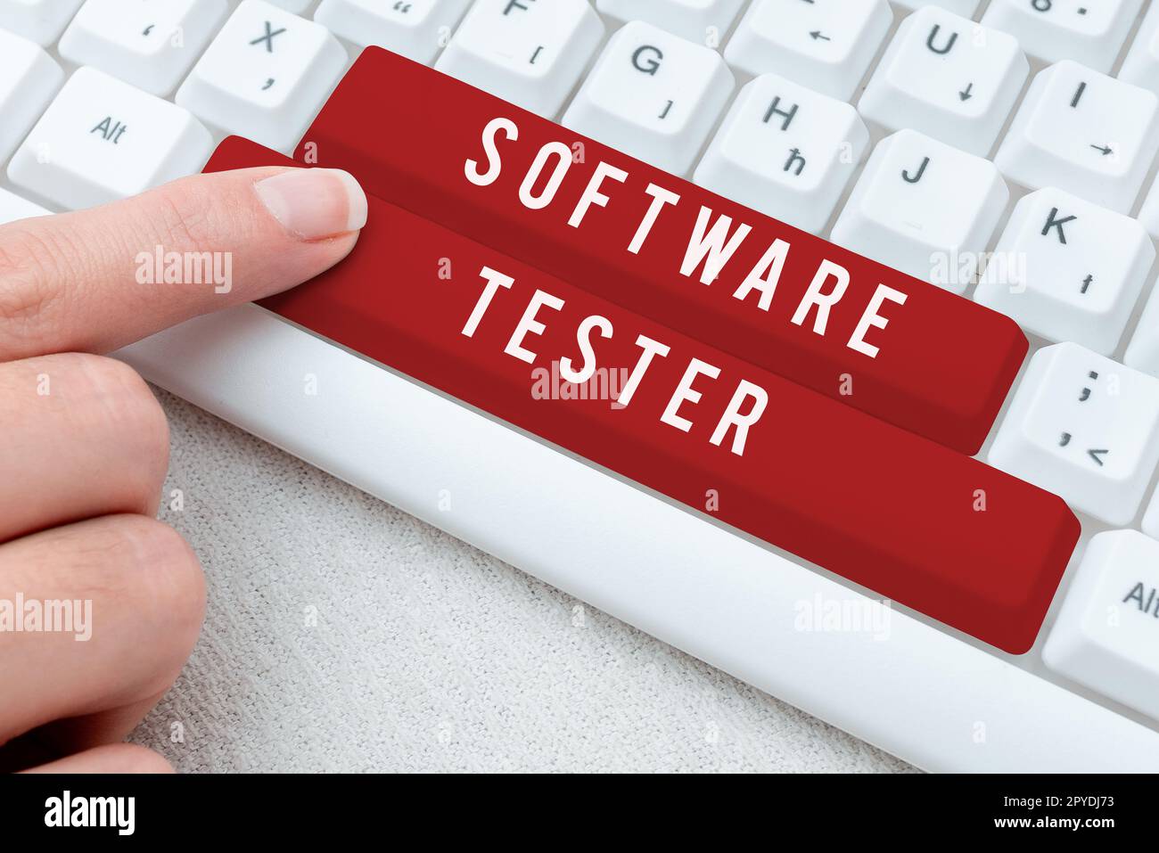 Text caption presenting Software Tester. Business showcase implemented to protect software against malicious attack Stock Photo