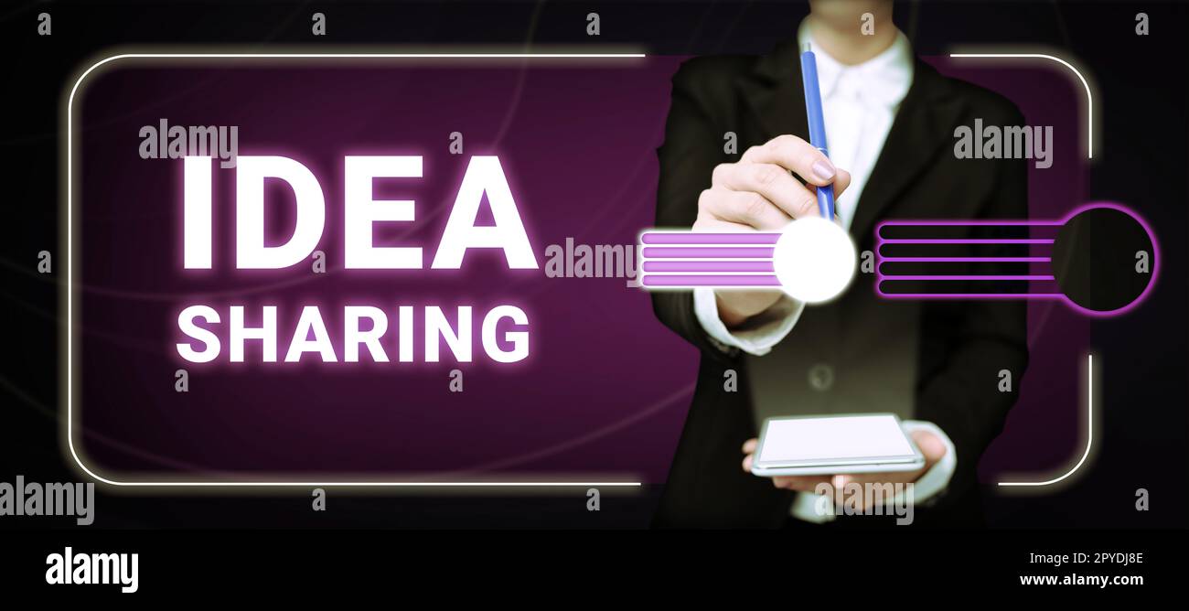Text showing inspiration Idea Sharing. Business approach Startup launch innovation product, creative thinking Stock Photo