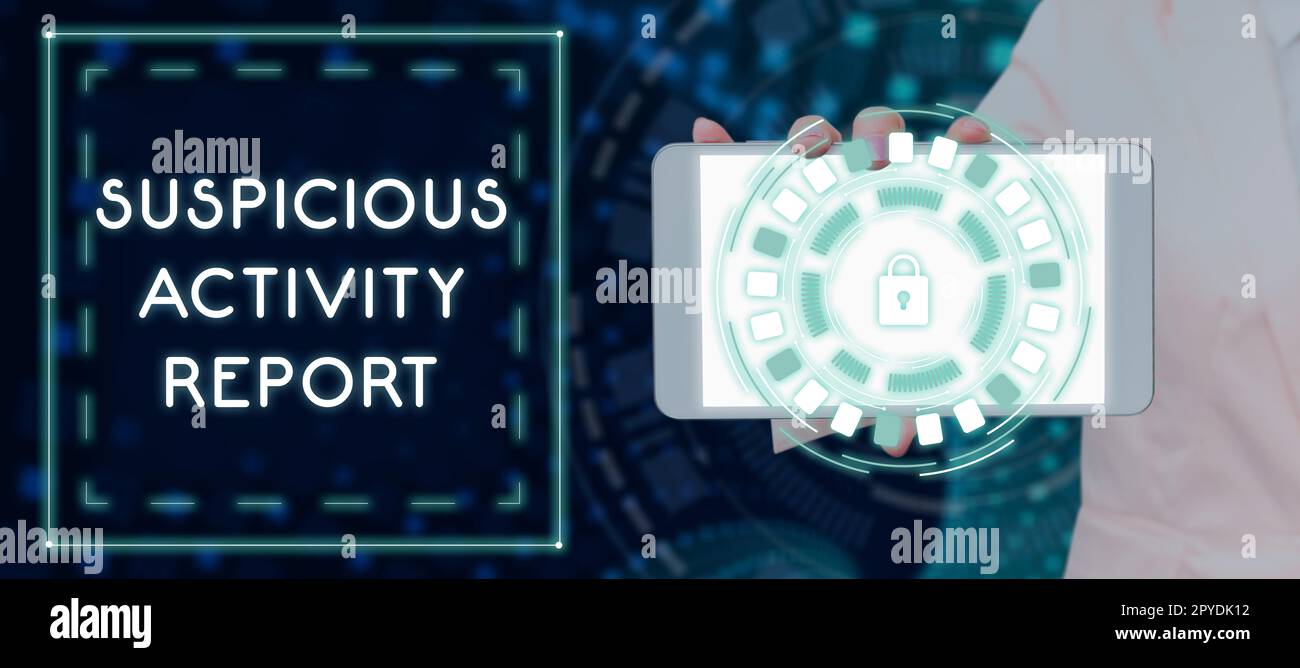 Inspiration showing sign Suspicious Activity Report. Word for account or statement describing the danger and risk of any actions Stock Photo