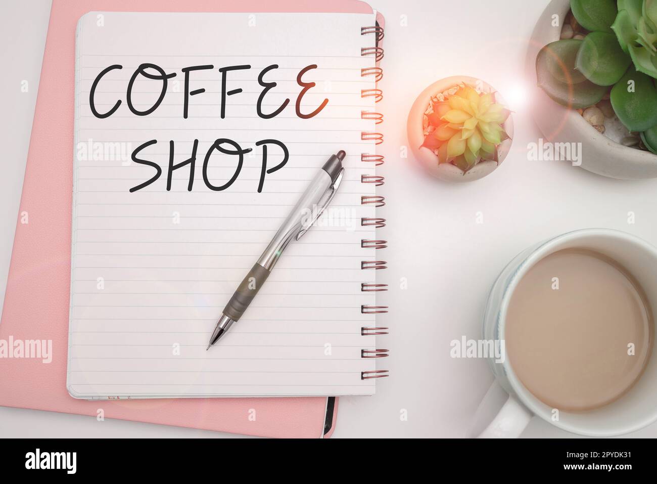 Writing displaying text Coffee Shop. Business approach small informal restaurant serving coffee and light refreshments Stock Photo