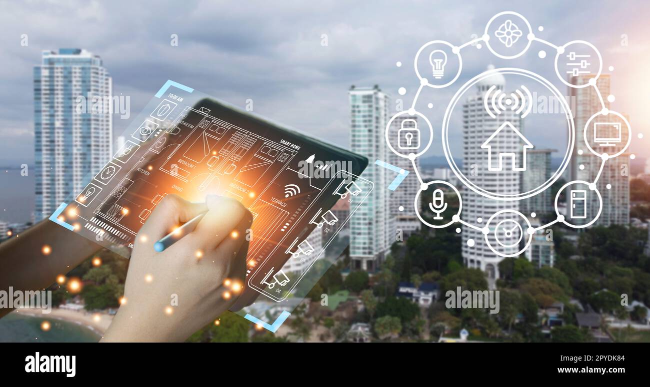 smart home concept and wireless control technology and security, ip camera Stock Photo