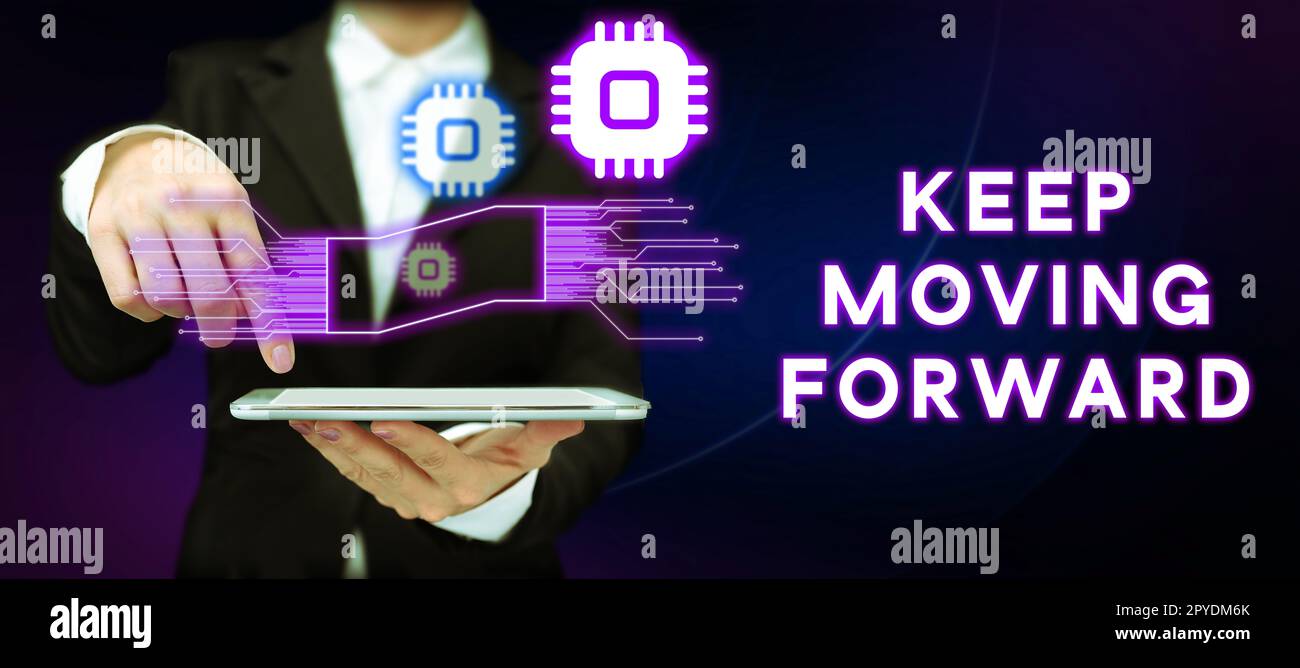 Text showing inspiration Keep Moving Forward. Business overview ...