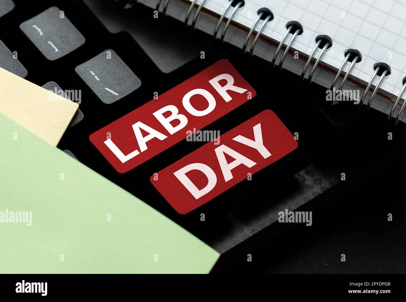 Conceptual caption Labor Day. Word for an annual holiday to celebrate the achievements of workers Stock Photo