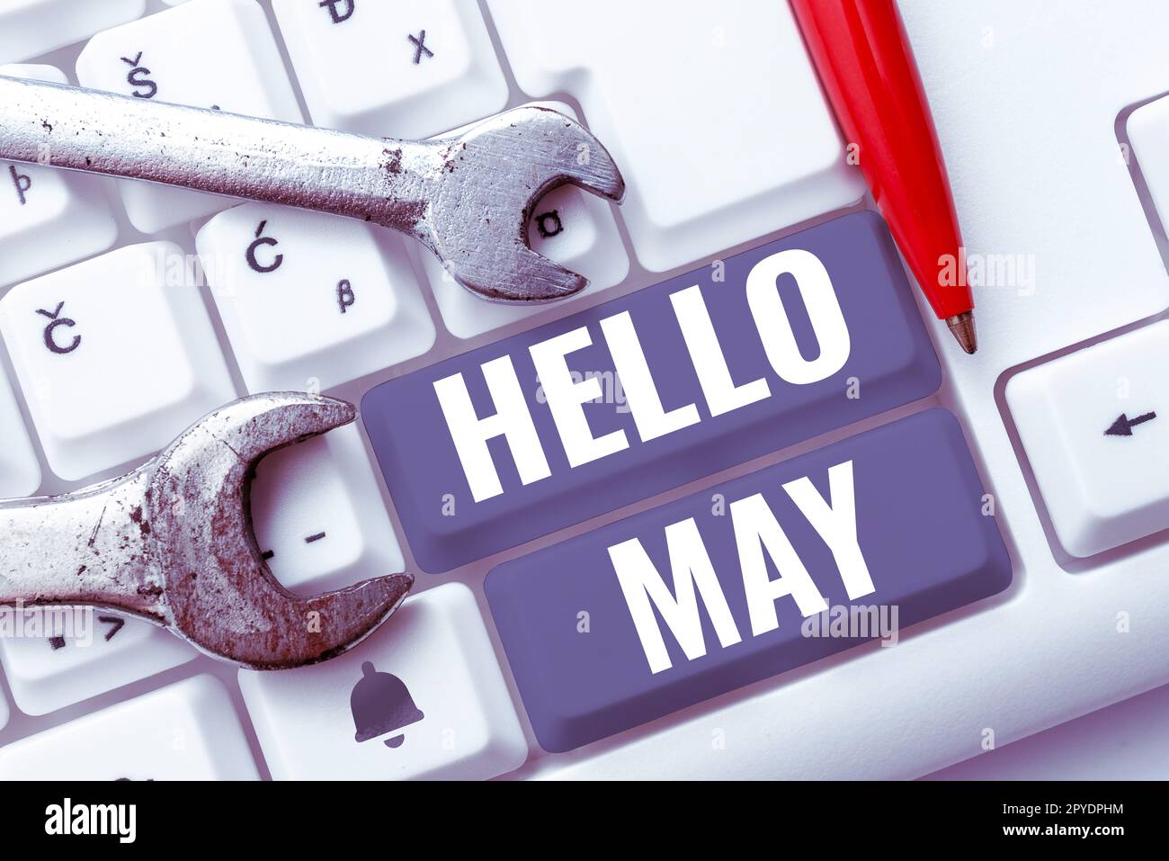 Hand writing sign Hello May. Business approach to address the fifth ...