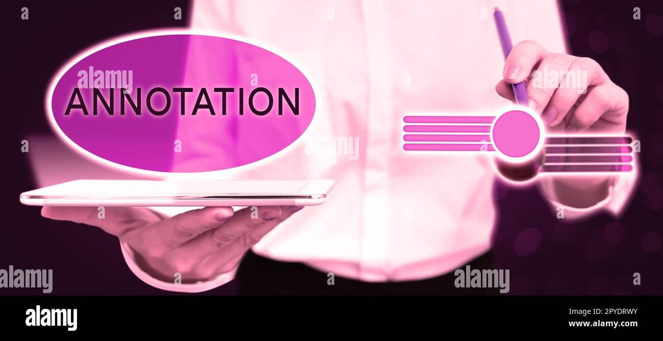 Sign displaying Annotation. Word Written on note added by way of ...