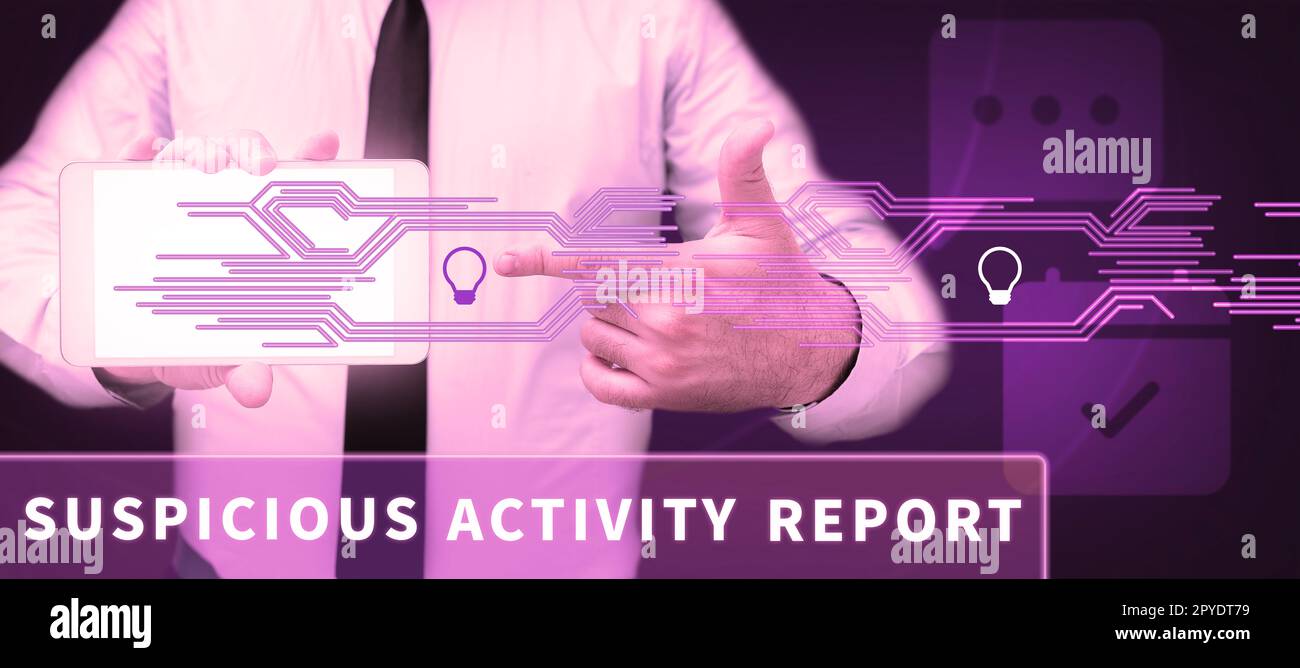 Handwriting text Suspicious Activity Report, Business approach account