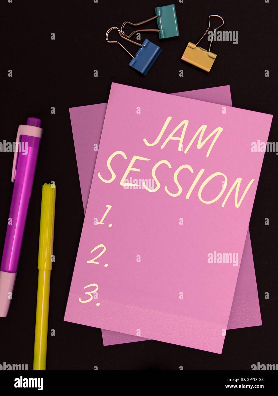 Hand writing sign Jam Session. Concept meaning impromptu performance by a group of musicians Stock Photo