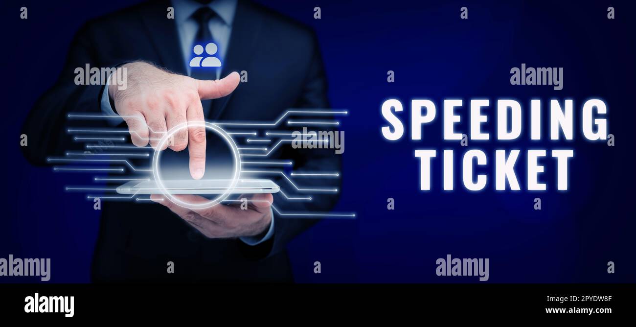 Hand writing sign Speeding Ticket. Business concept psychological test for the maximum speed of performing a task Stock Photo