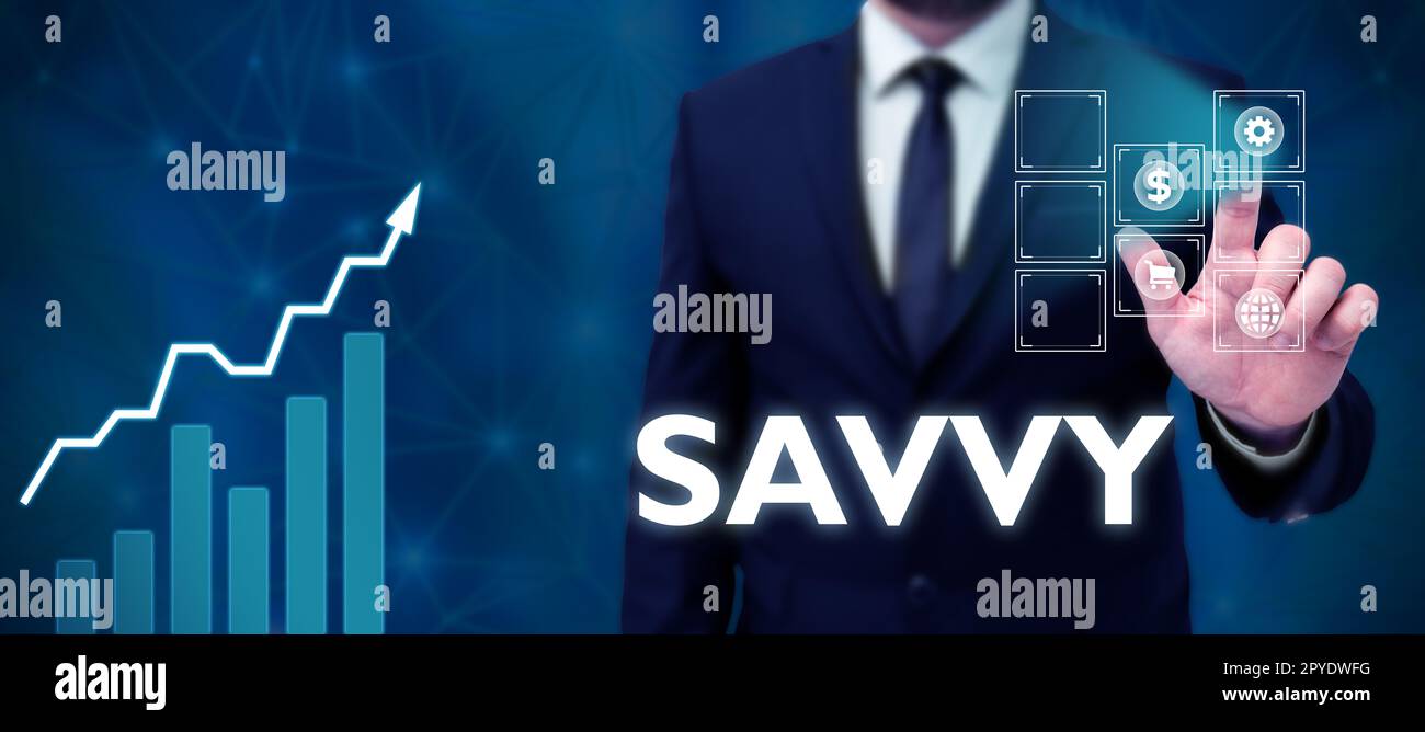 Inspiration showing sign Savvy. Word Written on having perception, comprehension in practical matters Stock Photo