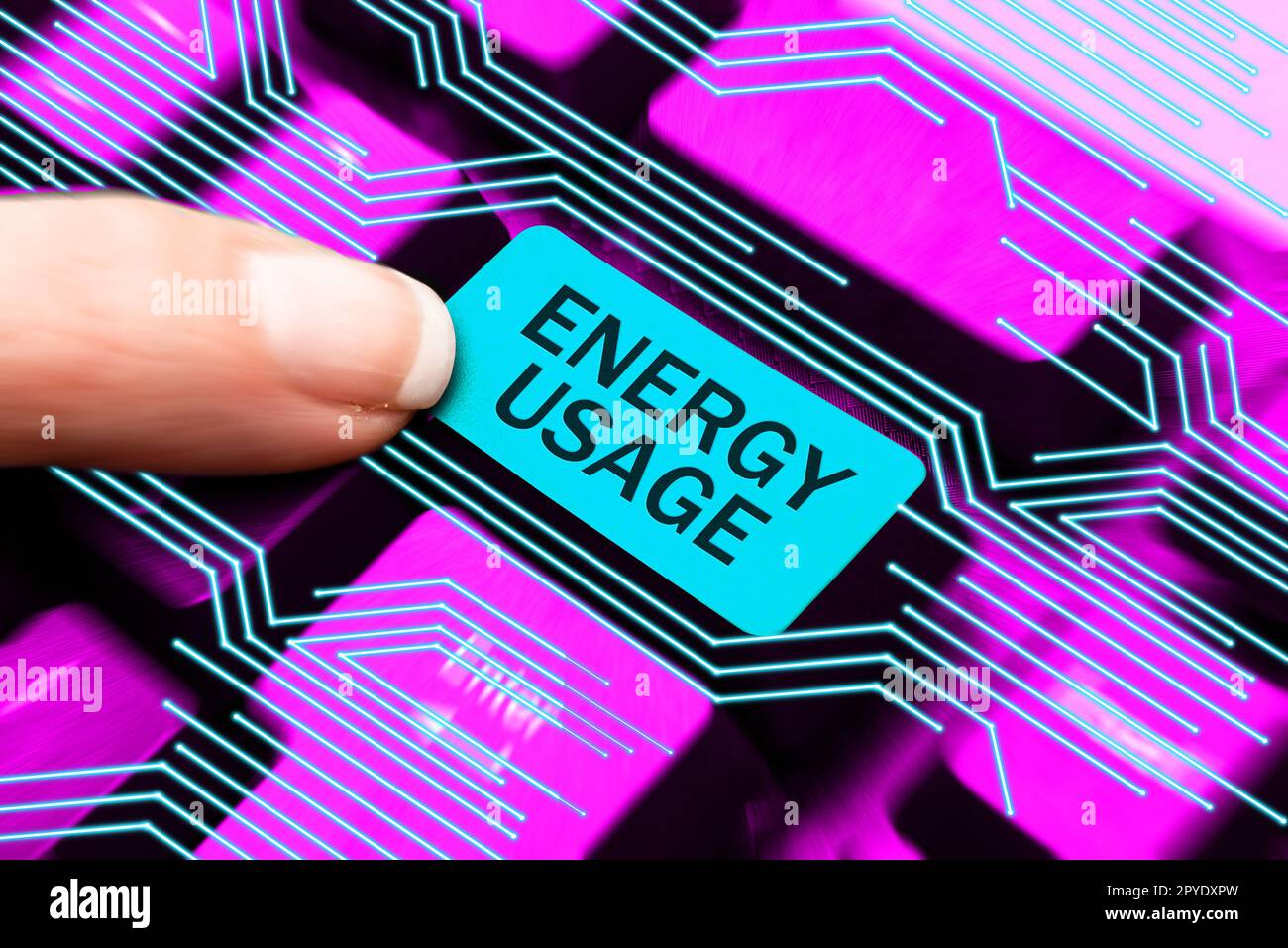 Text caption presenting Energy Usage. Word for Amount of energy consumed or used in a process or system Stock Photo