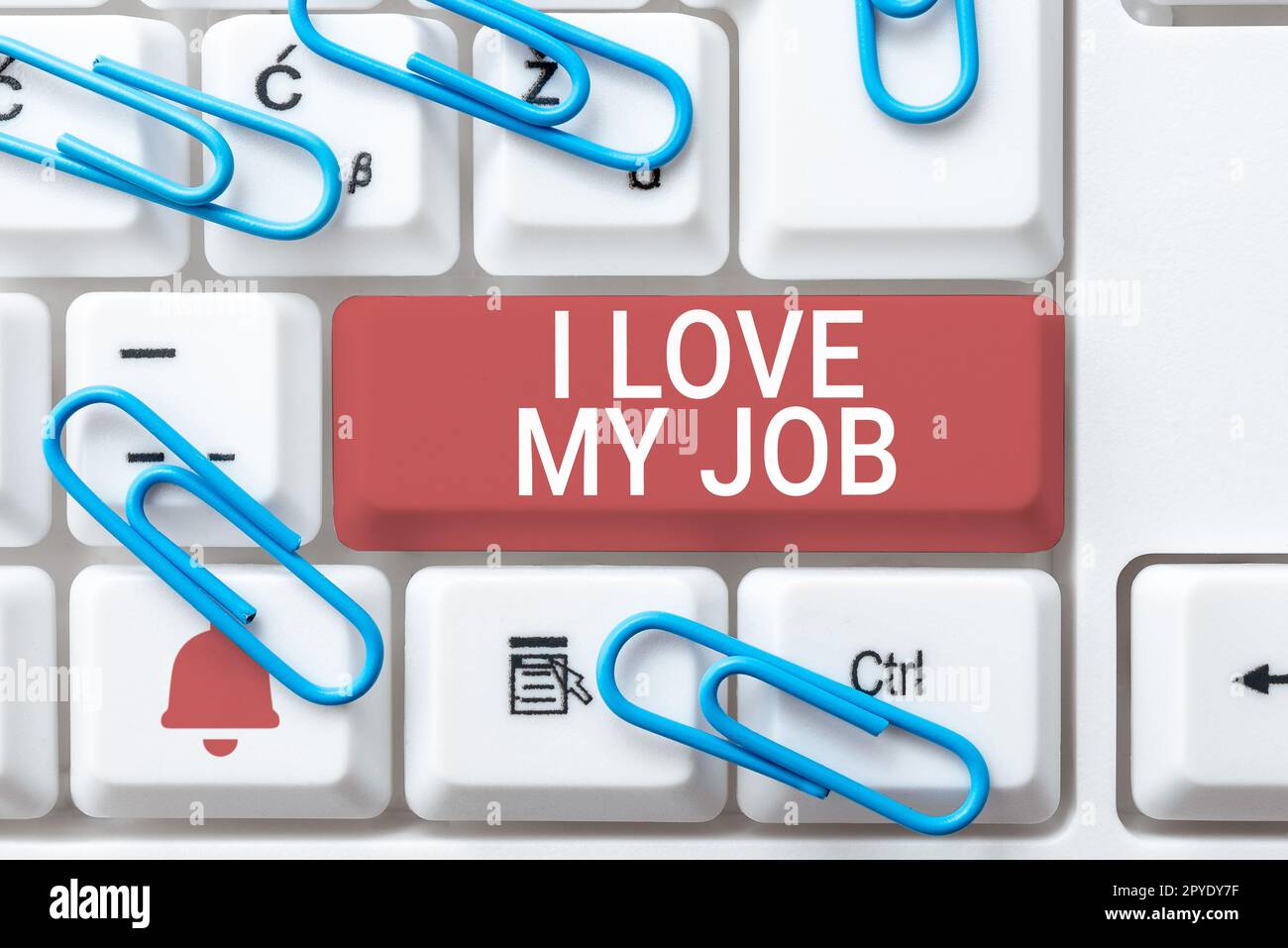 Sign displaying I Love My Job. Business approach telling someone that you admire your current profession Stock Photo
