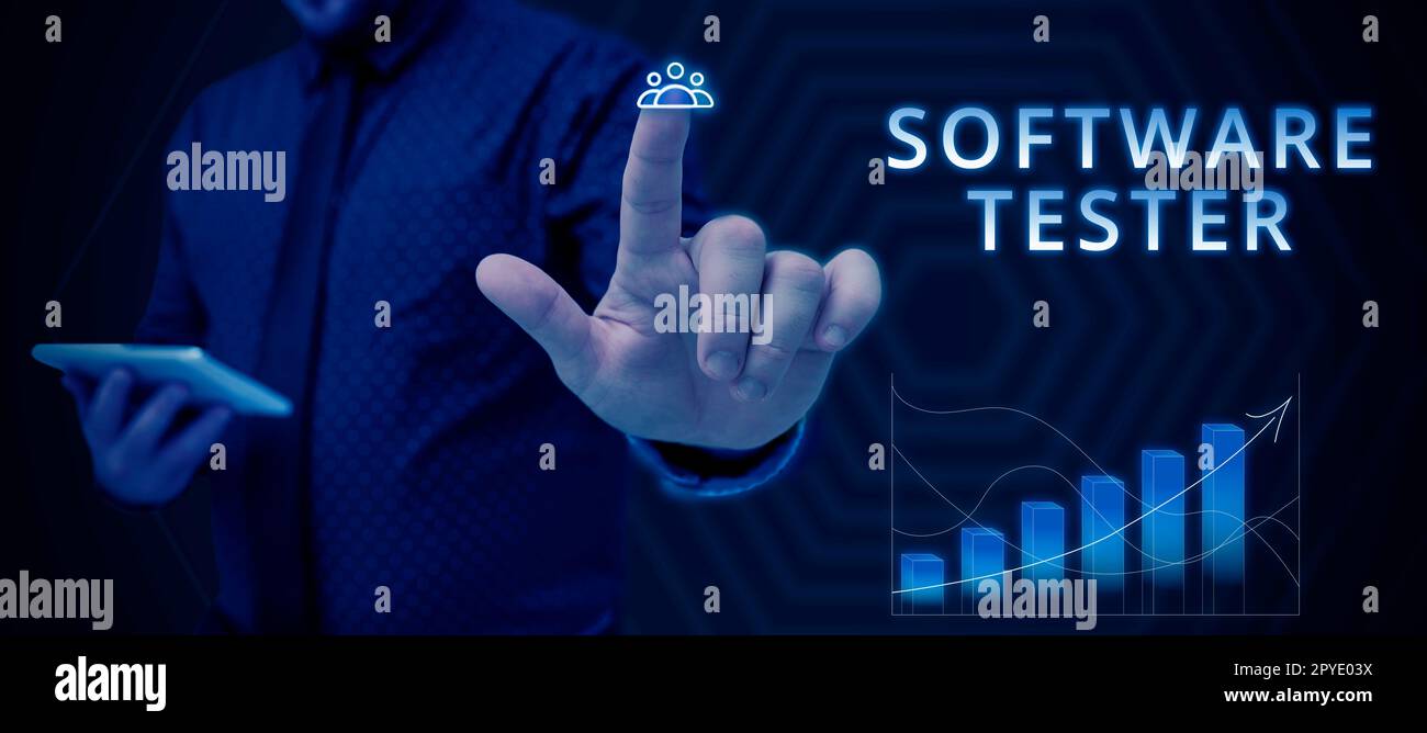Text showing inspiration Software Tester. Conceptual photo implemented to protect software against malicious attack Stock Photo