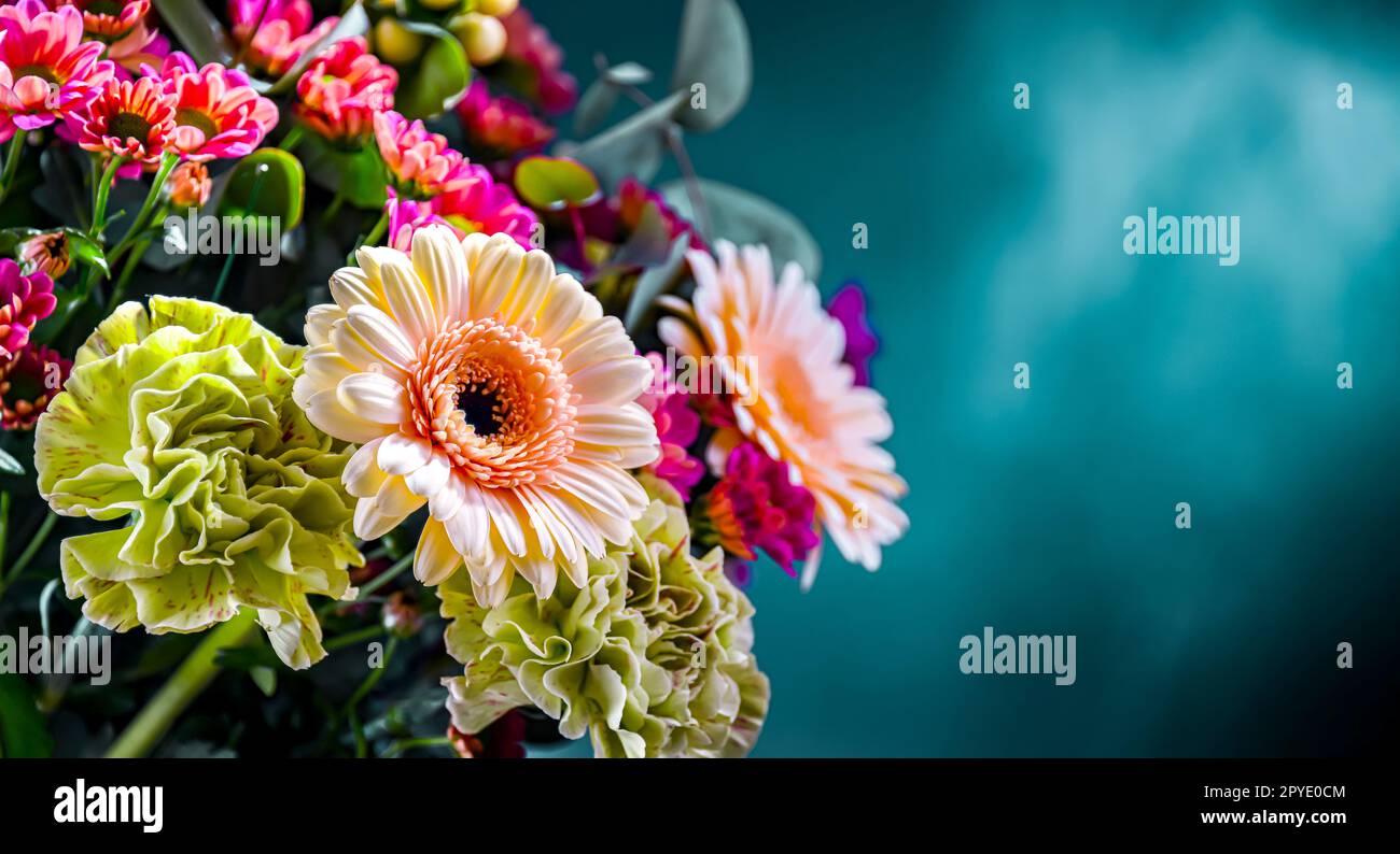 Composition with a bouquet of freshly cut flowers Stock Photo