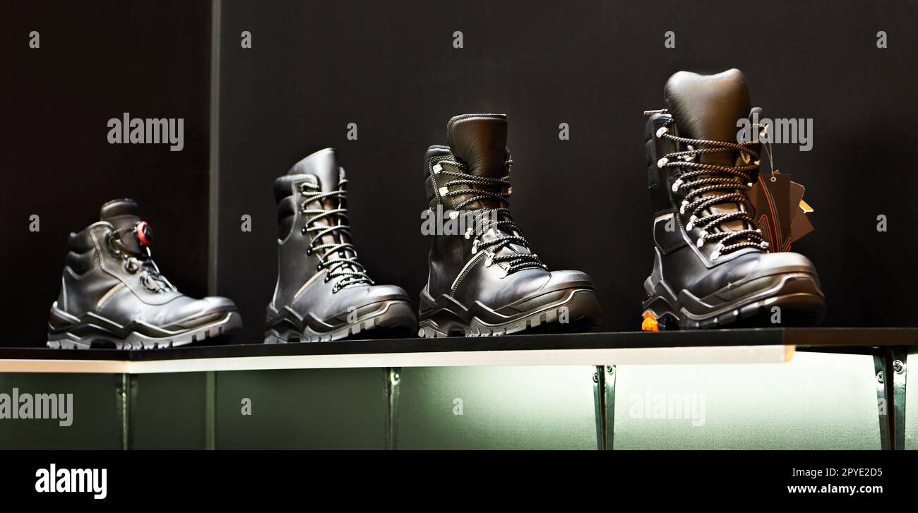 Winter boots on a store counter Stock Photo Alamy