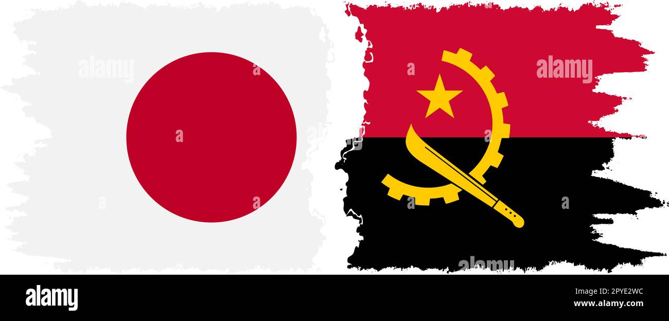 Angola and Japan grunge flags connection, vector Stock Vector
