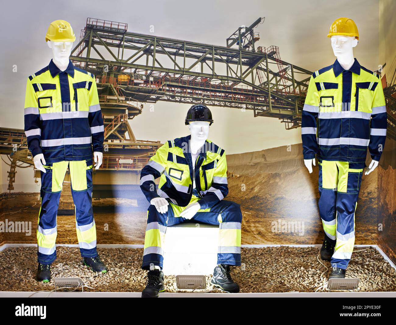 Mannequins in reflective work clothes on exhibition Stock Photo Alamy