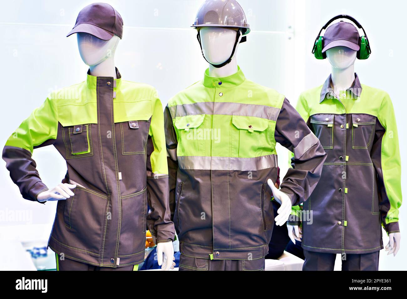 Mannequins in reflective work clothes on exhibition Stock Photo Alamy