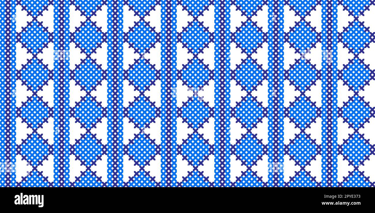 Ukrainian blue modern cross stitch pattern. Ukrainian folk, ethnic