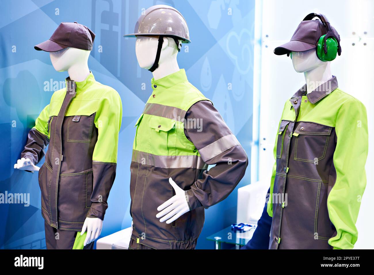 Mannequins in reflective work clothes on exhibition Stock Photo Alamy