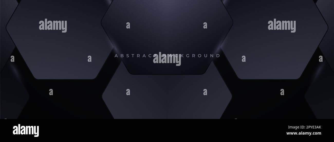 Black 3D vector hexagonal technology wide abstract background. Abstract ...