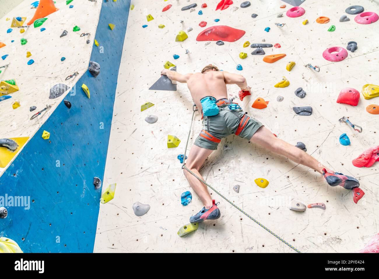 climbing artificial climbing walls with belay rope Stock Photo Alamy