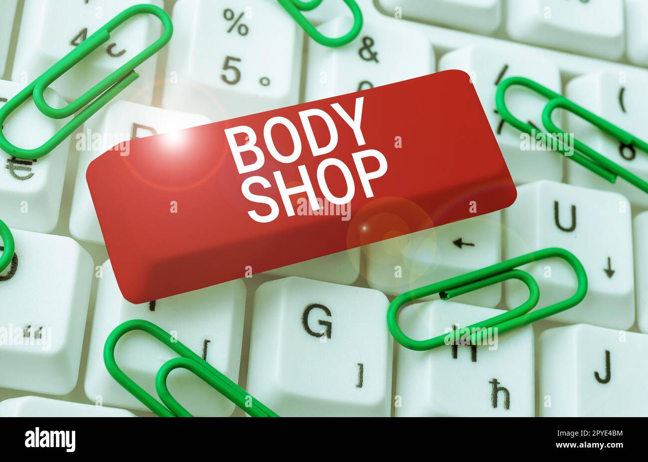 Conceptual caption Body Shop. Word for a shop where automotive bodies are made or repaired Stock Photo