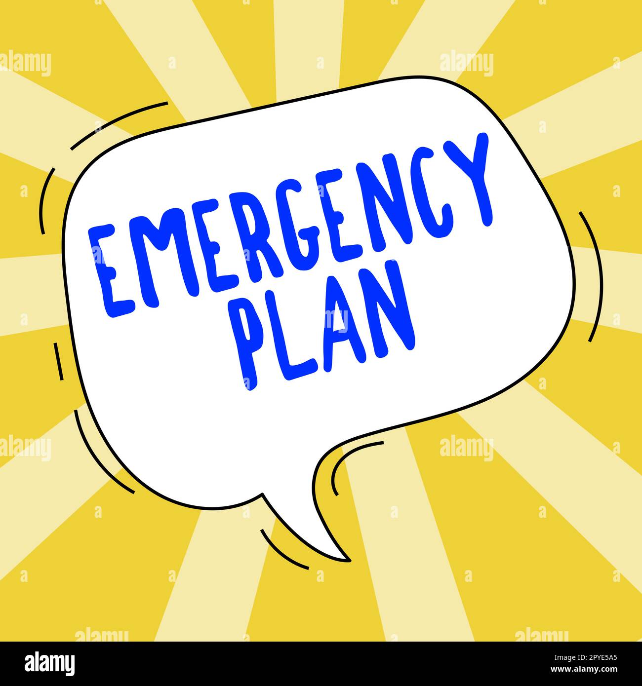 Text caption presenting Emergency Plan. Concept meaning Procedures for
