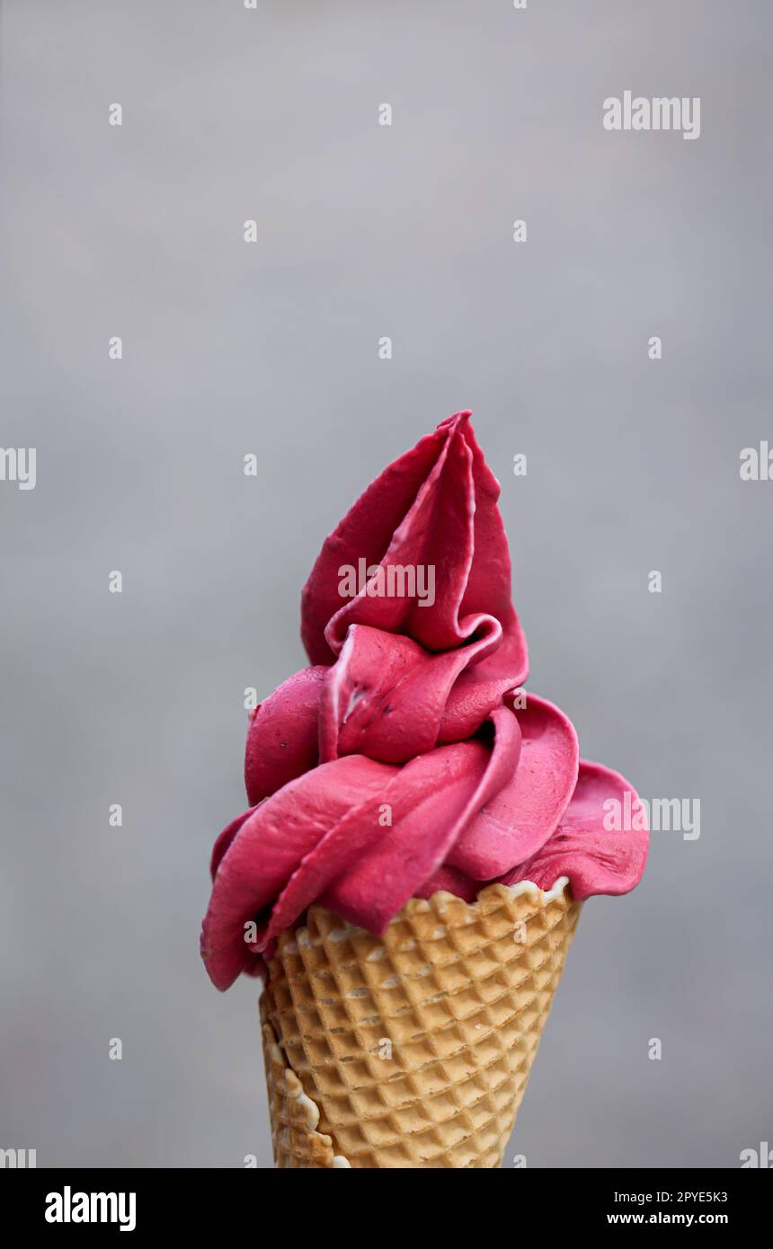 An ice cream cone with soft ice cream, Waffle ice cream, An ice cream