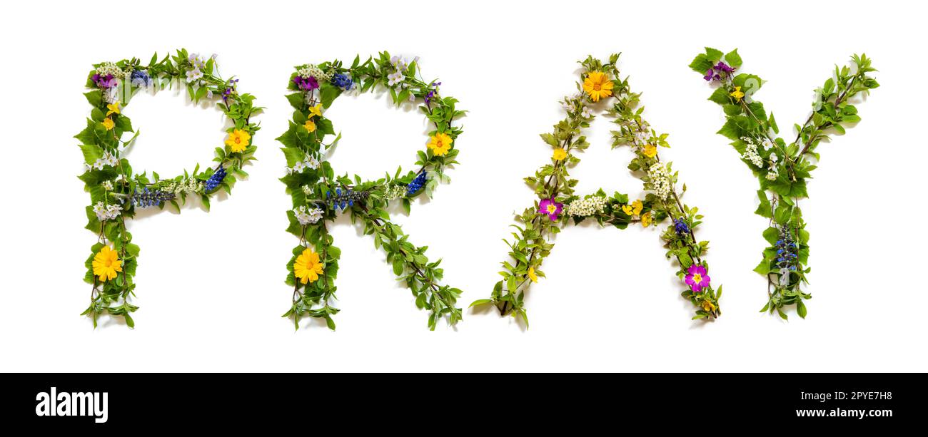 Blooming Flower Letters Building English Word Pray Stock Photo