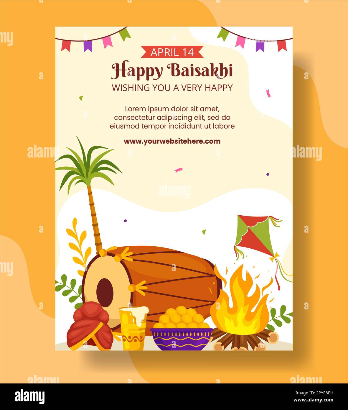 Happy Baisakhi Vertical Poster Cartoon Hand Drawn Templates Background