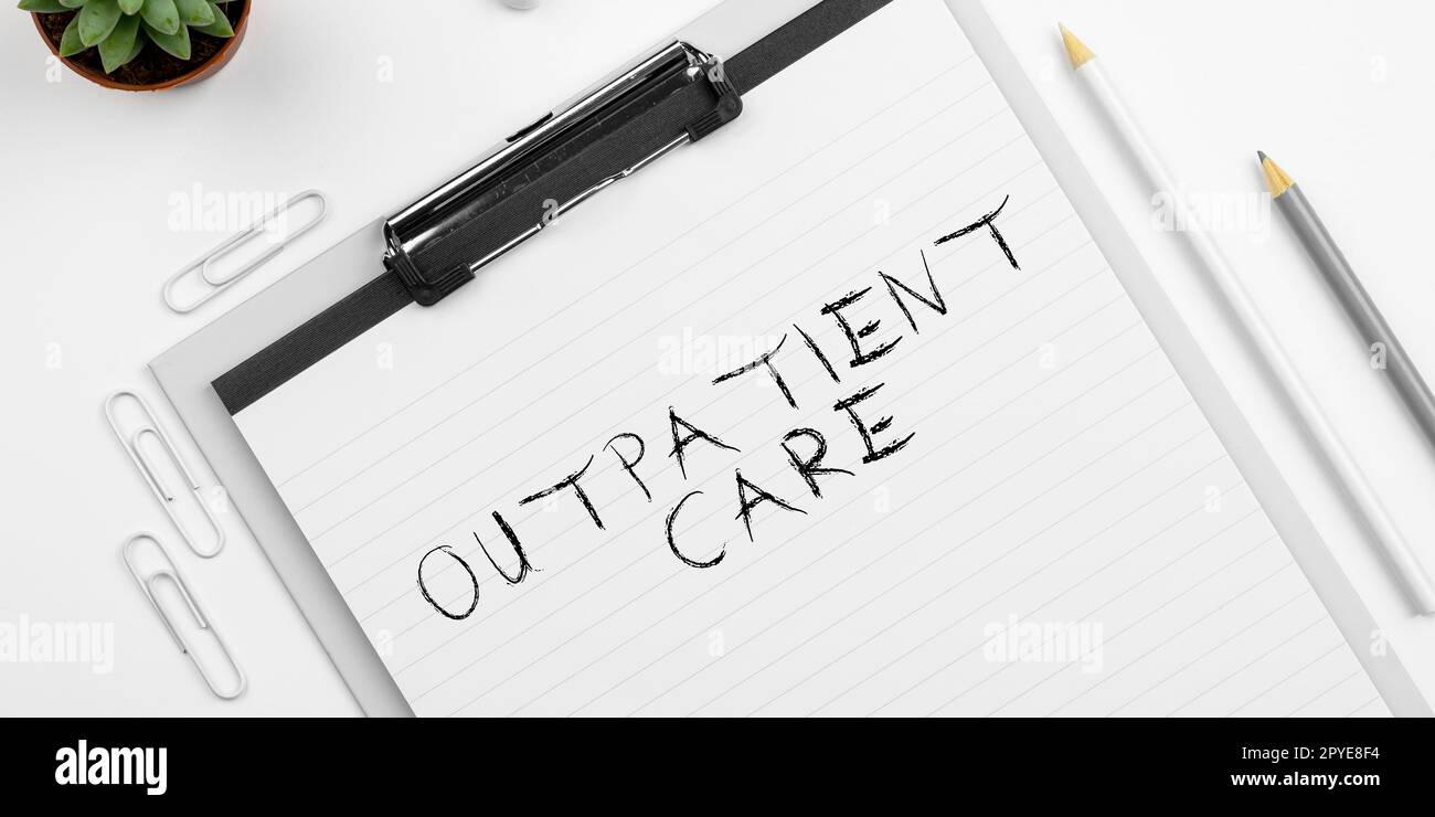 Conceptual caption Outpatient Care. Word for the final result of something or how the way things end up Stock Photo