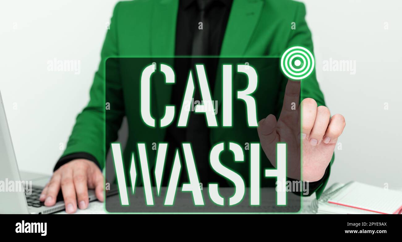 Hand writing sign Car Wash. Concept meaning a building containing ...
