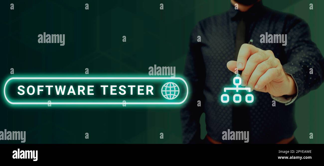 Text sign showing Software Tester. Business overview implemented to protect software against malicious attack Stock Photo
